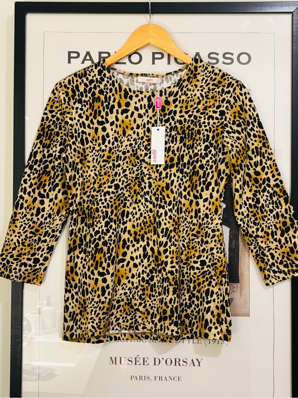 NWT Leggiardo  3/4 SLEEVE KNIT TEE IN MINI LEO CLASSIC  top size 2